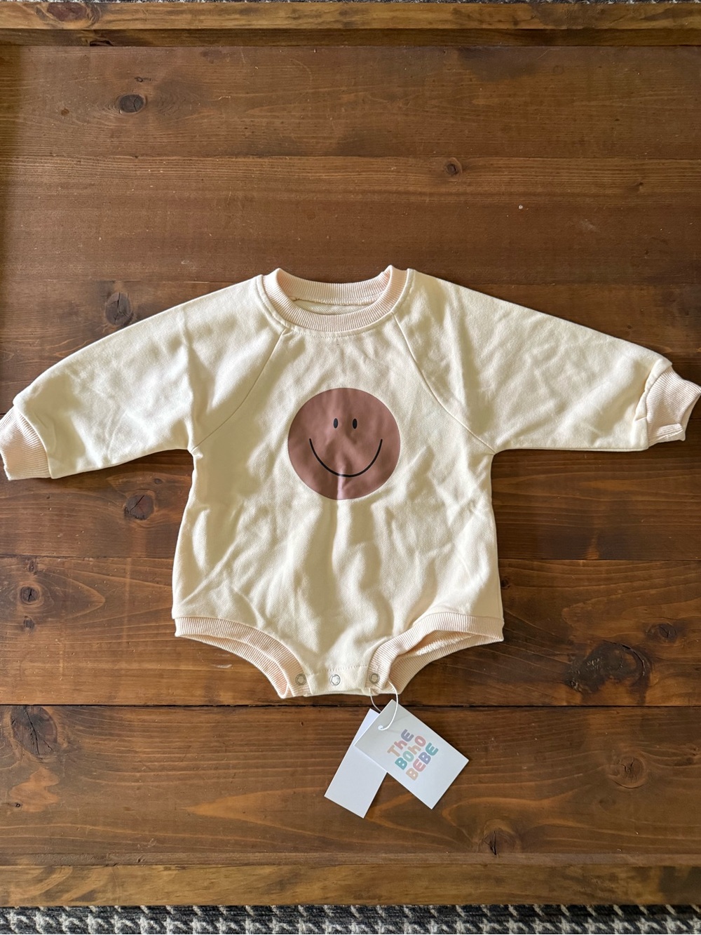 Cream Smiley Face Baby Sweatshirt Romper Onesie